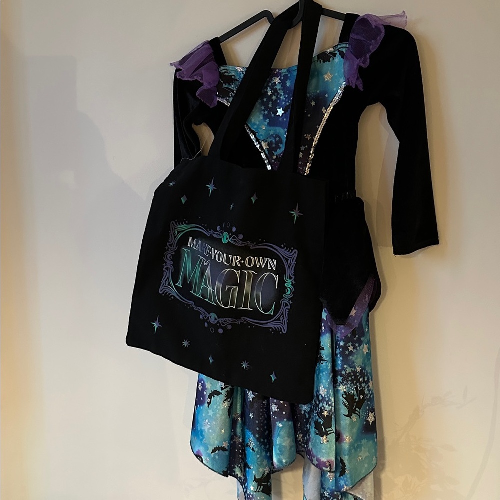 Wicked Starry Night Witch Costume with Wicked Broadway candy Tote